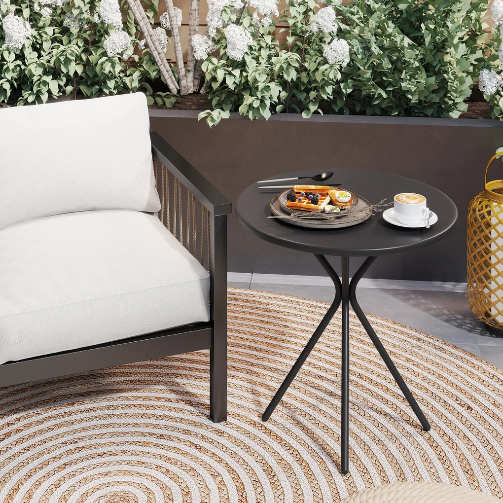 Outsunny Masa de grădină rotundă Ø 60 cm, masă de terasă cu cadru din oțel, capacitate de 50 kg, pentru interior și exterior, negru | Aosom Romania