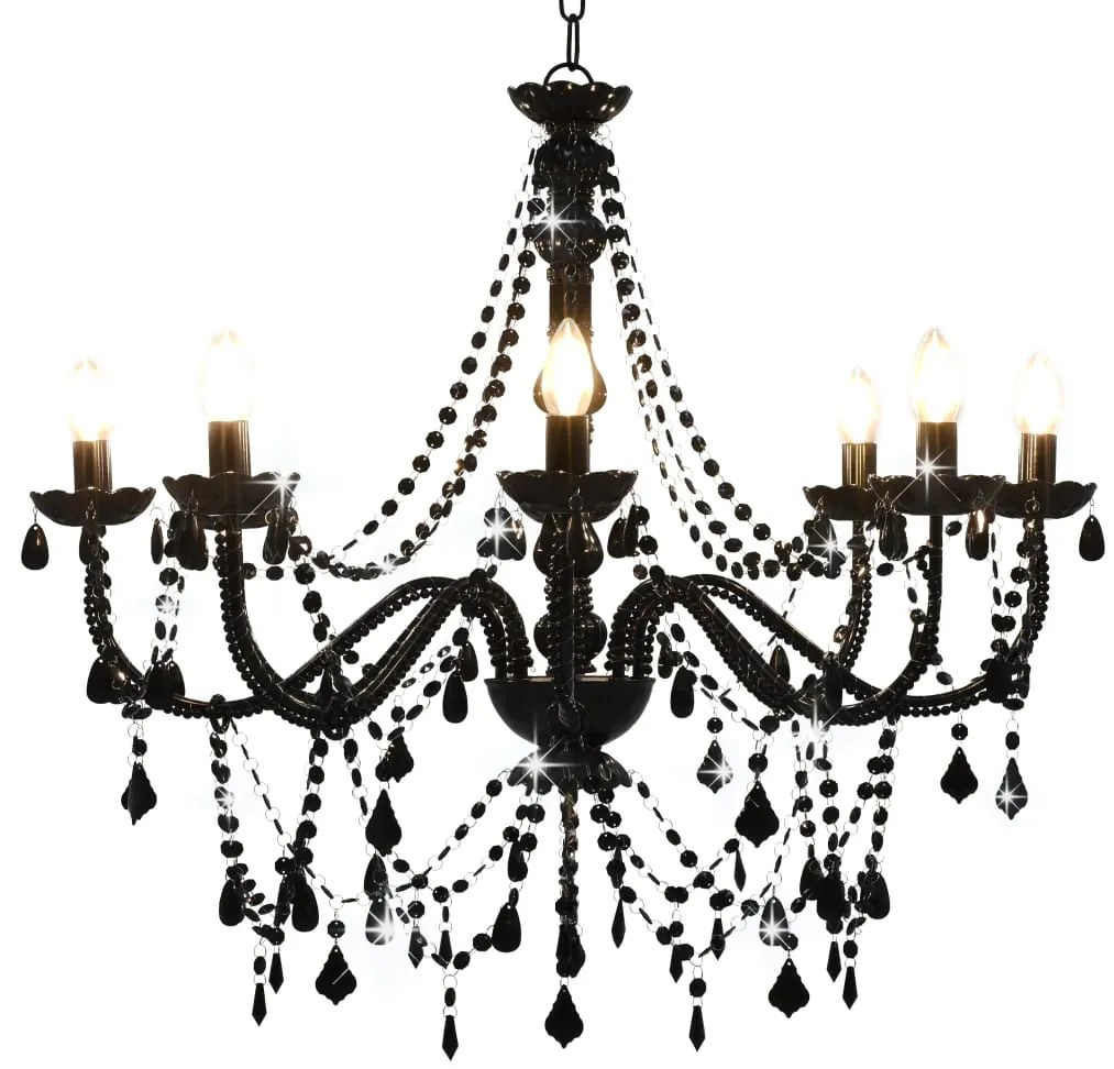 vidaXL Candelabru cu mărgele, negru, 8 becuri E14