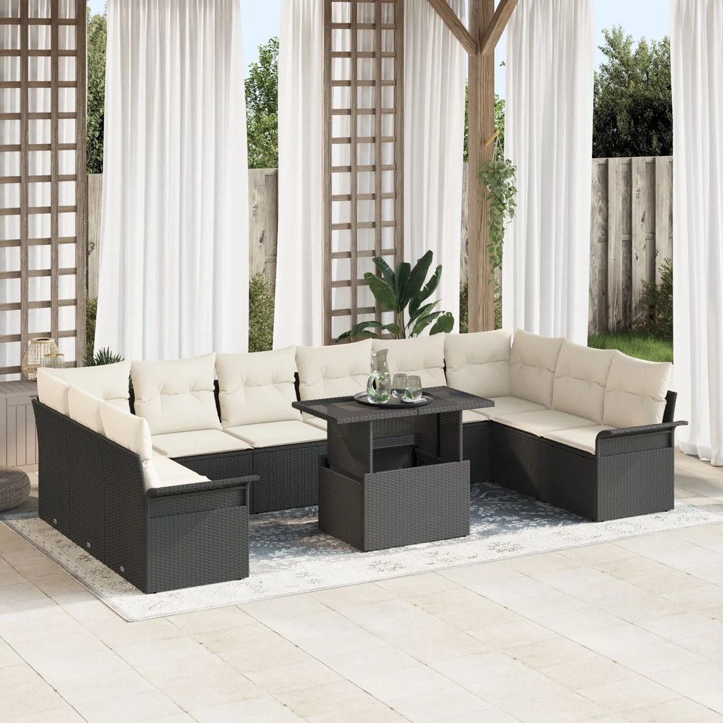 vidaXL Set de canapele pentru grădină cu pernă cu pernă 11 pcs Negru Maro
