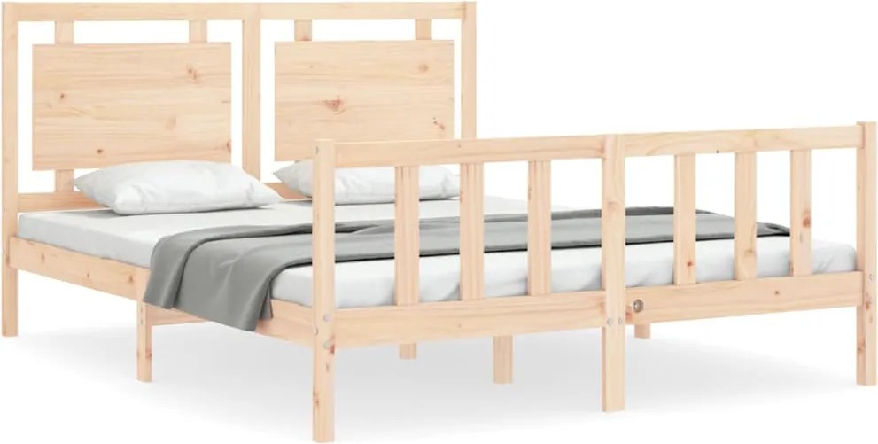 vidaXL Cadru de pat cu tăblie, king size, lemn masiv