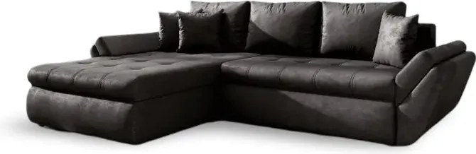 Colțar extensibil dumonde cu ladă de depozitare si sezut confortabil din spuma high-density, Loana Madagaskar Black 270x185 cm