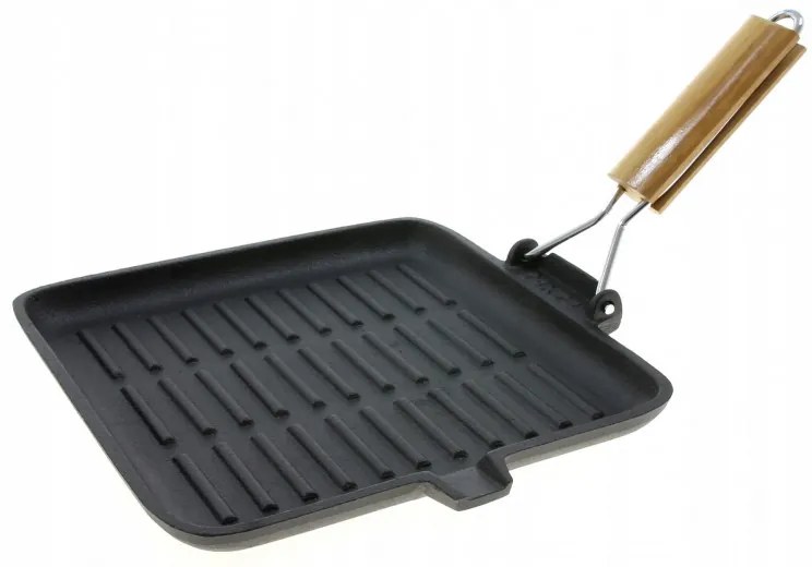 Tigaie grill din fonta Kinghoff KH 1107, 24 cm, Maner pliabil, Inductie, Negru