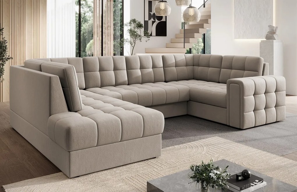 Coltar extensibil stanga 5 locuri ELTAP, LT-18SO, Blewett, 299x198x82 cm, lemn/poliester, bej inchis