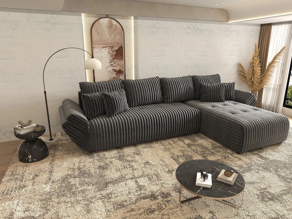 Colțar extensibil dumonde cu ladă de depozitare si sezut confortabil din spuma high-density, Berlin XL Ambience Grey II 350x185 cm