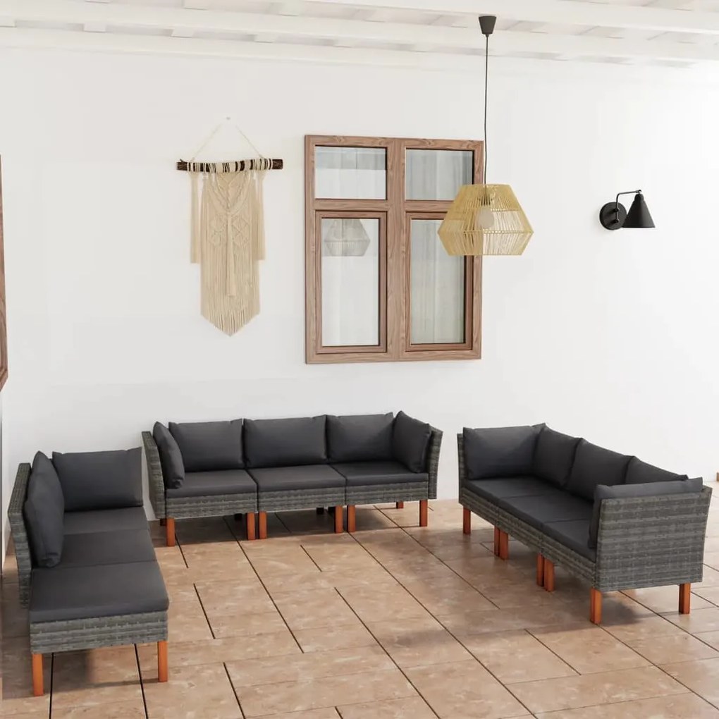 vidaXL Set mobilier de grădină cu perne, 9 piese, gri, poliratan