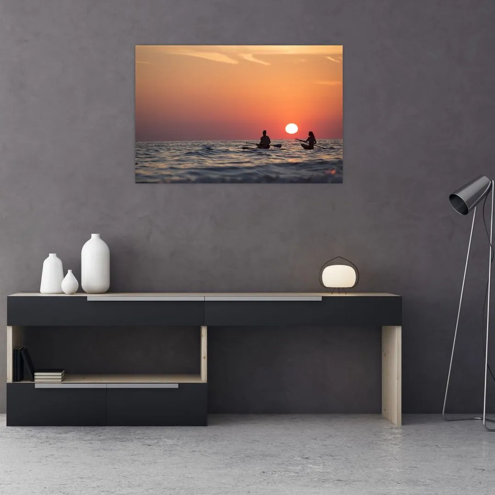Tablou cu canoiști în apus de soare (90x60 cm)