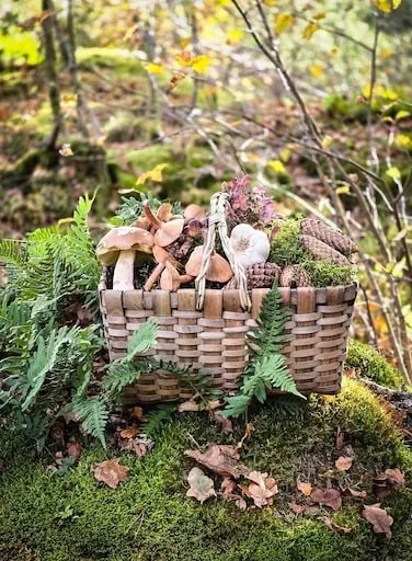 Coș de picnic din lemn gri, împletit manual, cu mânere, 27 × 37.5 × 27 cm, „Kerstin"