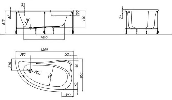 Cada de colt Kolpasan, Calando-L, pe stanga, 150 x 85 cm, alb