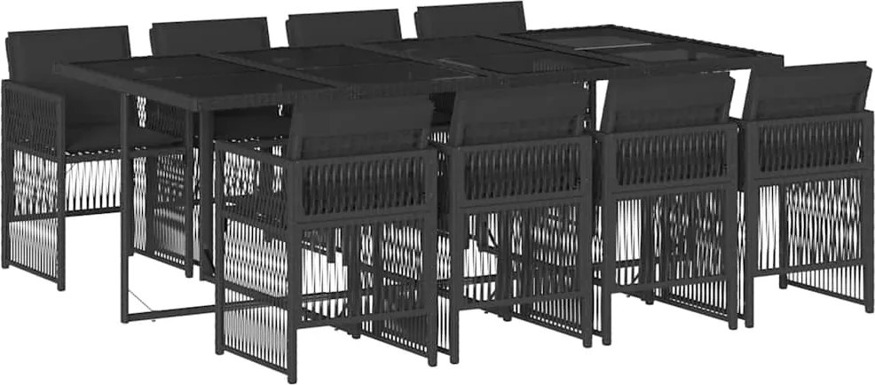 vidaXL Set mobilier de grădină cu perne, 9 piese, negru, poliratan