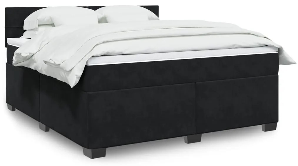vidaXL Pat box spring cu saltea, negru, 180x200 cm, catifea