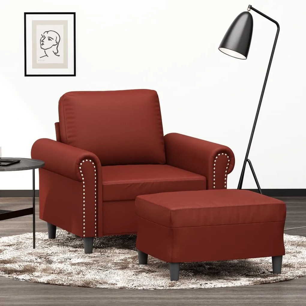 3153615 vidaXL Fotoliu canapea cu taburet, roșu vin, 60 cm, piele ecologică