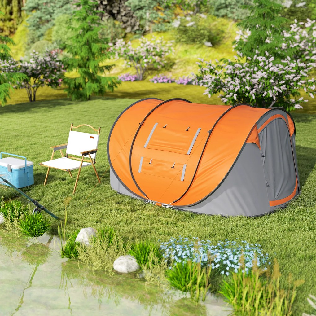 Outsunny Cort de Camping Pop Up pentru 2 Persoane cu 2 Uși, 4 Ferestre și Înveliș Impermeabil, 263.5x220x123 cm, Verde | Aosom Romania