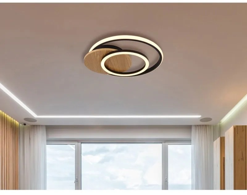 Plafoniera LED design circular JULIO negru/lemn