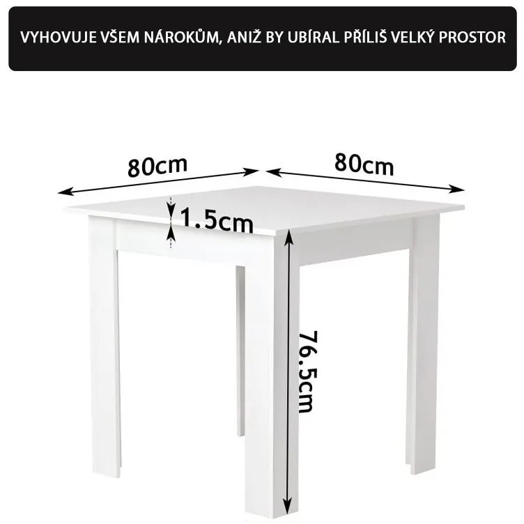 MIADOMODO masă de sufragerie pentru 4 persoane, albă, 80x80x
