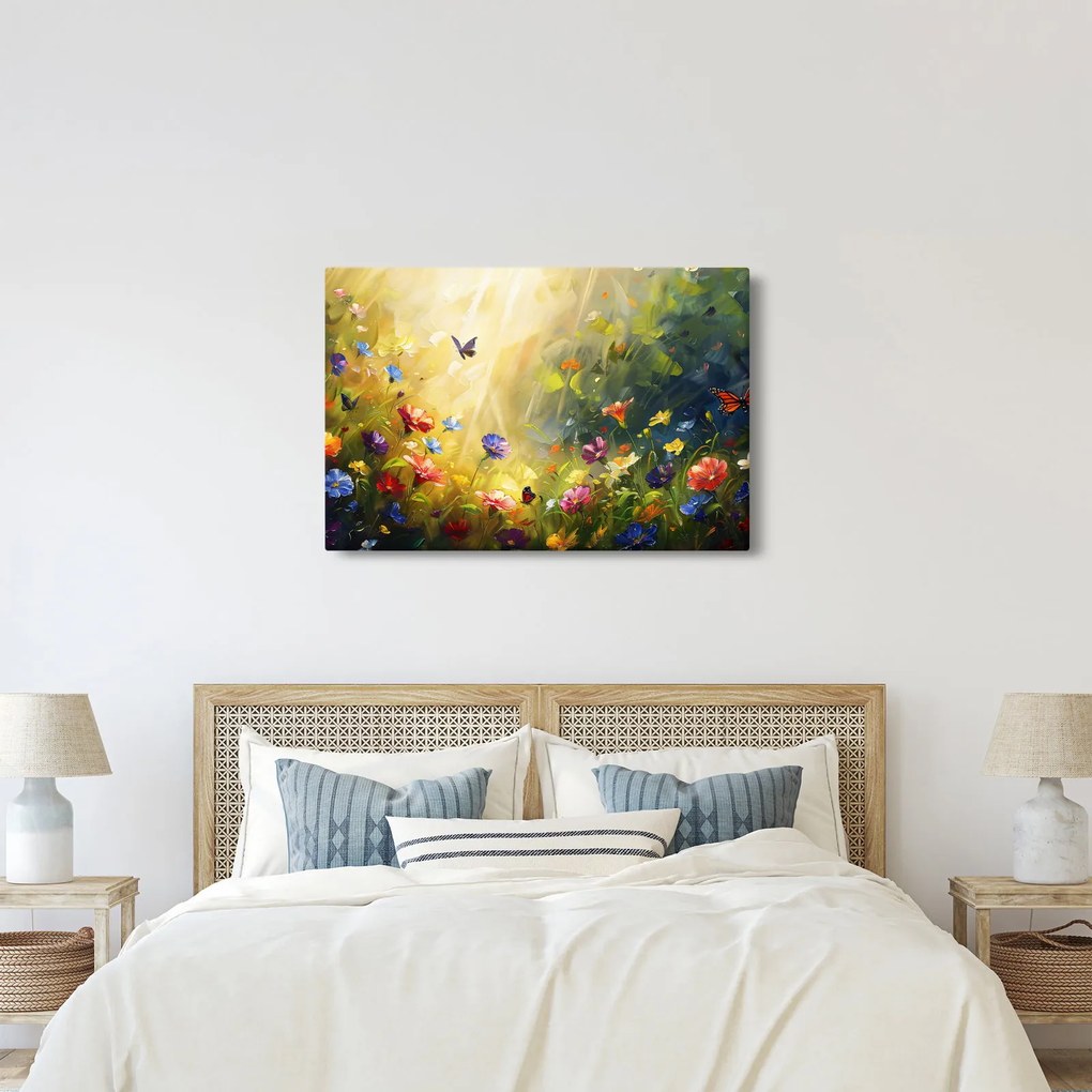 Tablou - Pajiște cu flori de primăvară, pictură (90x60 cm)