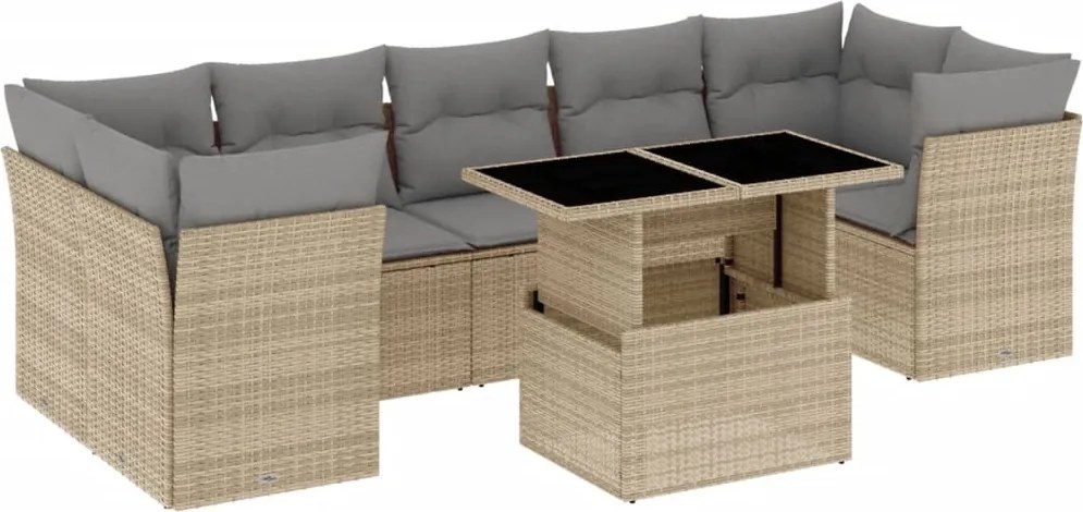 vidaXL Set canapele de grădină, 8 piese, cu perne, bej, poliratan