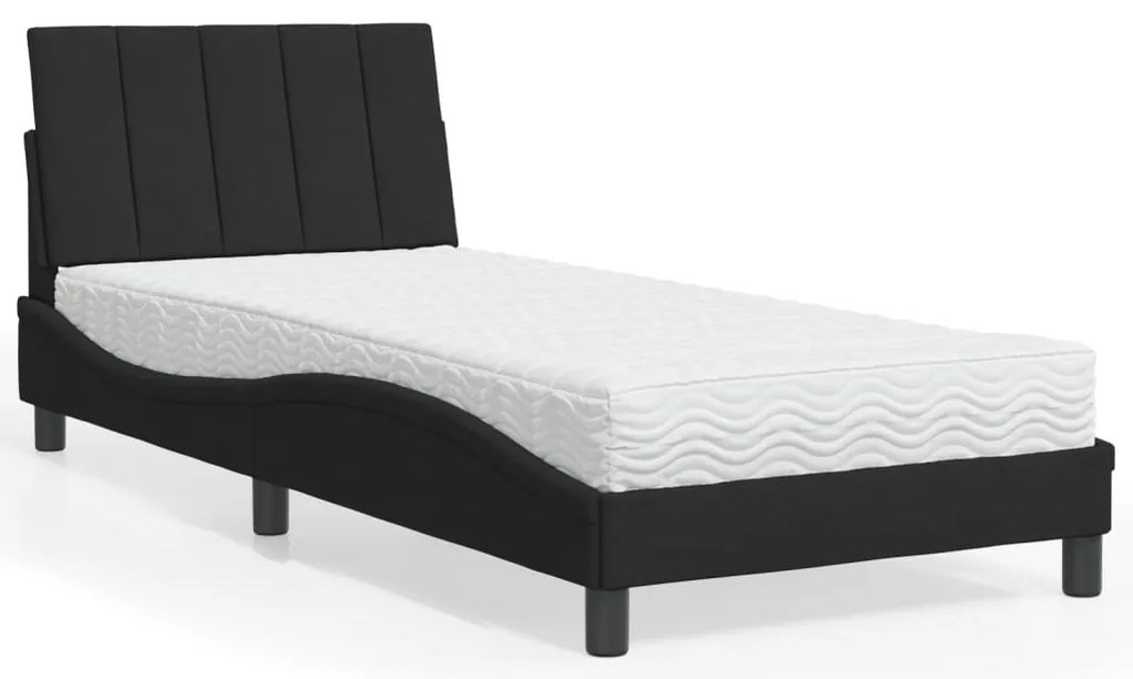 vidaXL Pat cu saltea, negru, 90x190 cm, catifea
