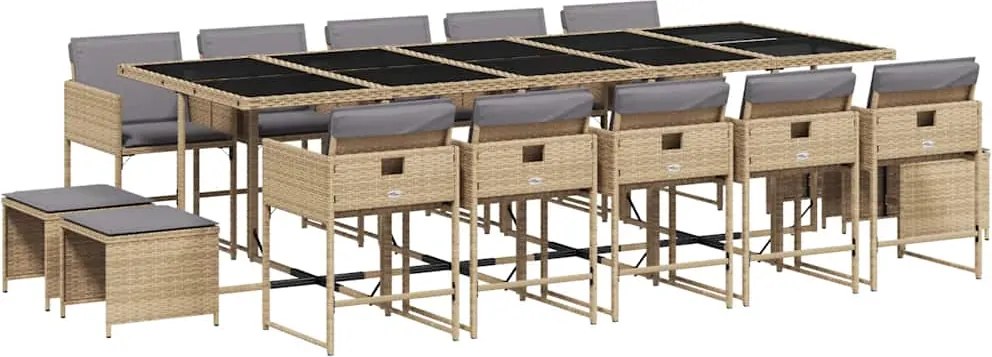 vidaXL Set mobilier grădină cu perne, 15 piese, bej combinat poliratan