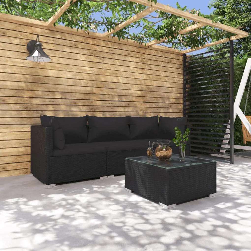 3101416 vidaXL Set mobilier de grădină cu perne, 4 piese, negru, poliratan