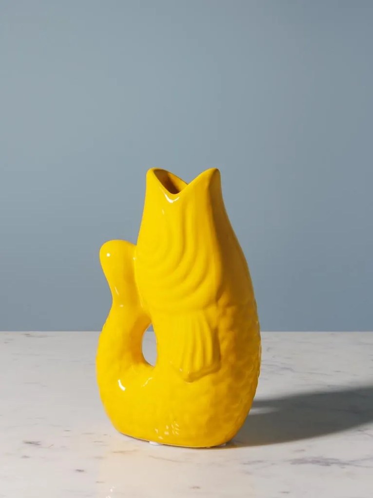 Vaza galbena, din ceramica, forma de peste, H20cm Stone