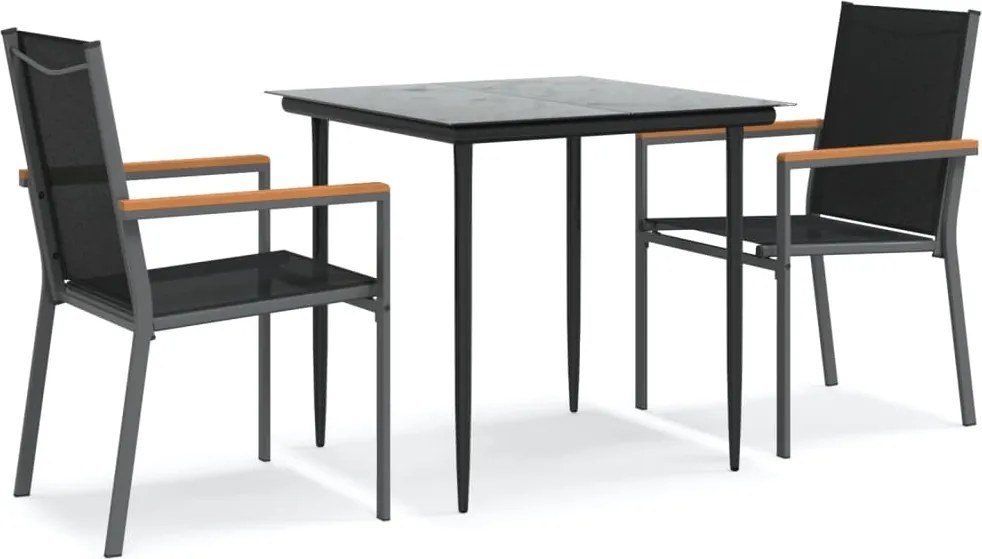vidaXL Set mobilier de grădină, 3 piese, negru, textilenă și oțel