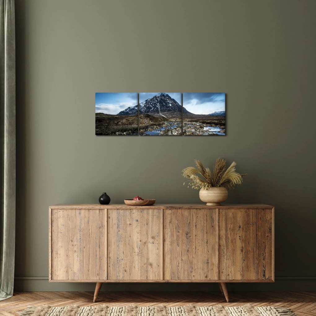 Tablou cu munții și tigrul (cu ceas) (90x30 cm)