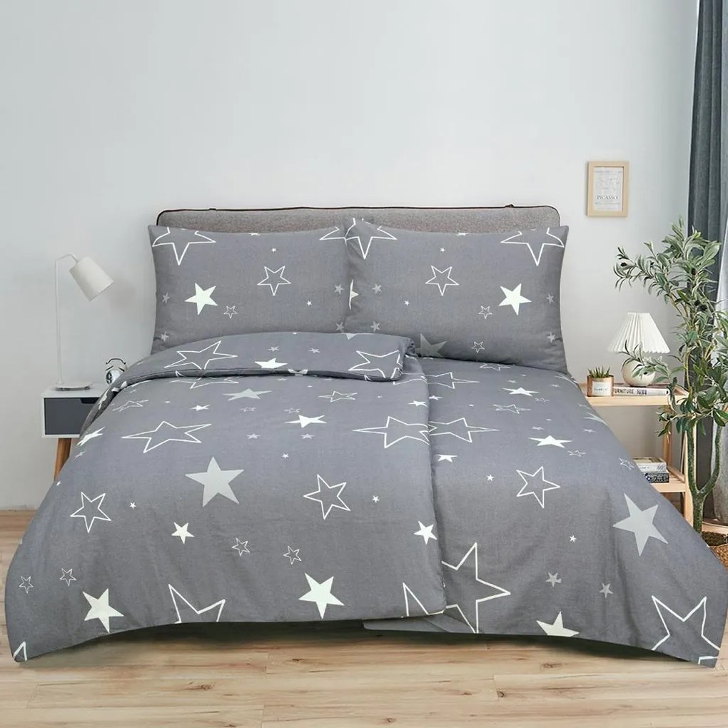 Lenjerie de pat din bumbac gri, STARS