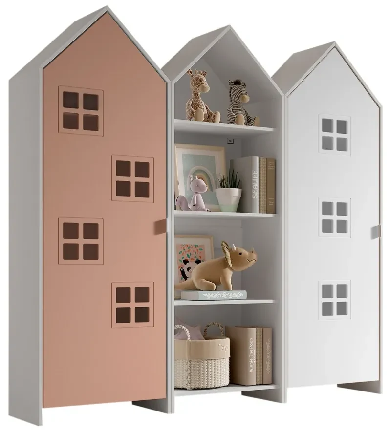 Set 3 Dulapuri pentru Copii Căsuță, Roz și Alb, (MDF) – CASAMI BRUGES – Vipack