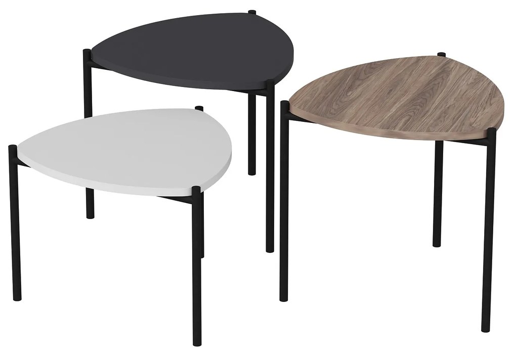 Set măsuțe de cafea Lena 3 (Alb + Antracit + Nuc). 1073001