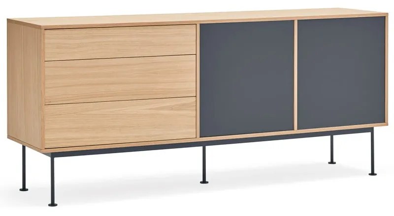 Comodă cu aspect de lemn de stejar Teulat Yoko, lățime 180 cm, gri antracit