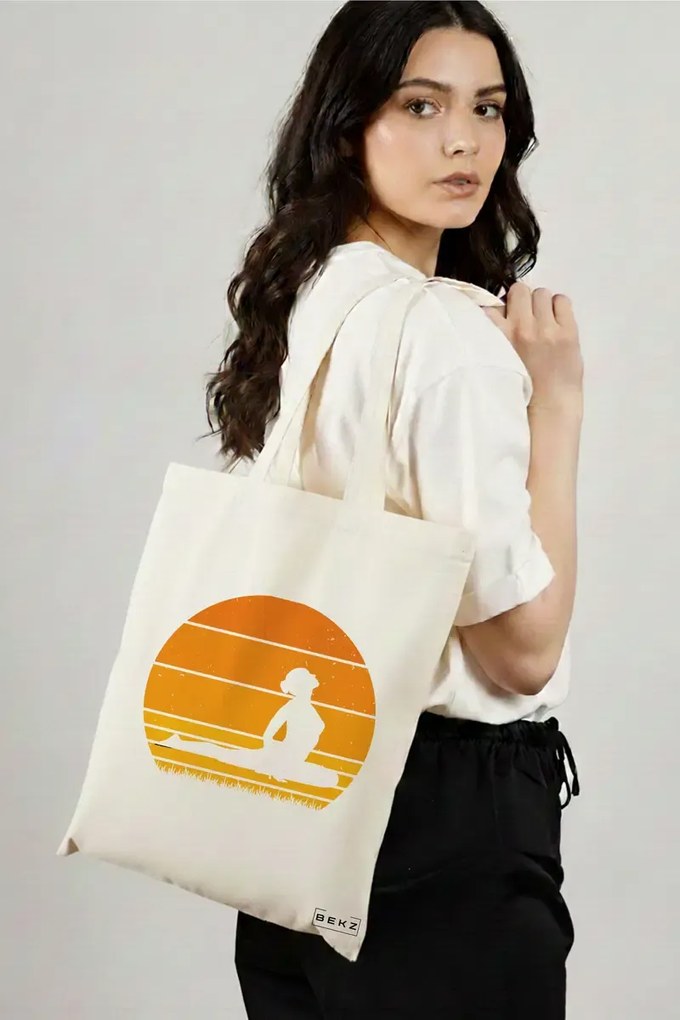 Sacosa de Panza pentru Cumparaturi, Geanta Tote Yoga 12, 38x34.5 cm, Alba, BEKZ®
