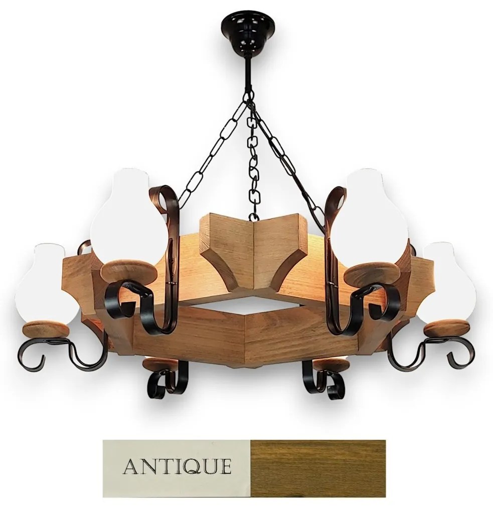 Candelabru rustic fabricat manual din lemn dim.65x65cm, 6 brate Queen WOOD-QU-SP6