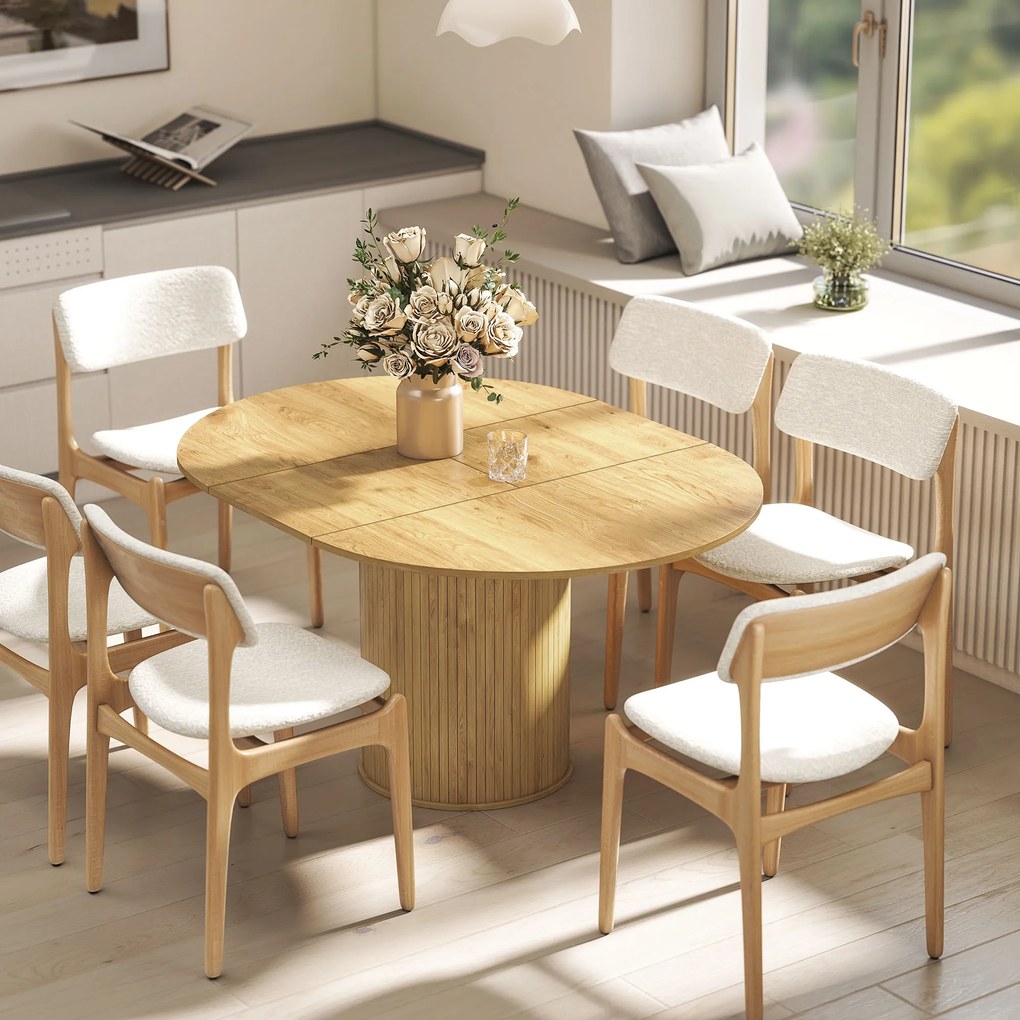 HOMCOM Masă Extensibilă Rotundă pentru 6-8 Persoane, culoare Lemn | Aosom Romania