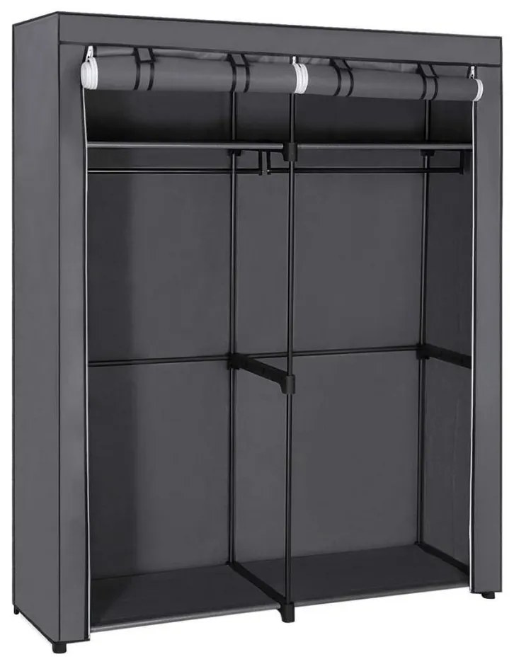 Dulap textil pentru depozitare MATIS, 140 x 174 cm, gri, cu rafturi și bară pentru umerașe