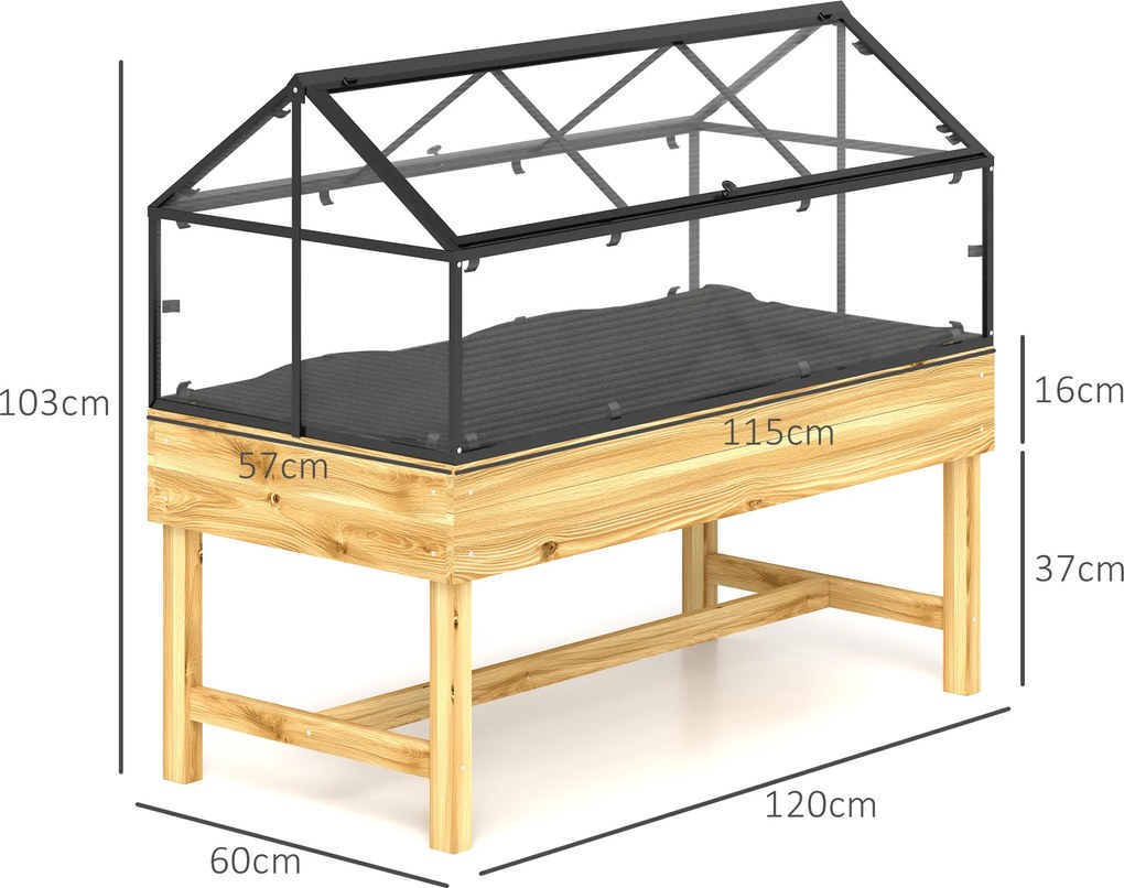 Outsunny Mini seră pe picioare dim.  120L x 60l x 103H cm acoperiș dublu rabatabil Panouri din policarbonat, oțel, lemn de brad tratat | Aosom Romania