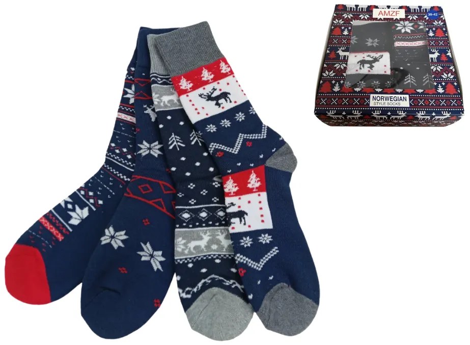 Sosete de Craciun cu model norvegian, set cadou 4 perechi - marimi diferite Marime: 35 - 38
