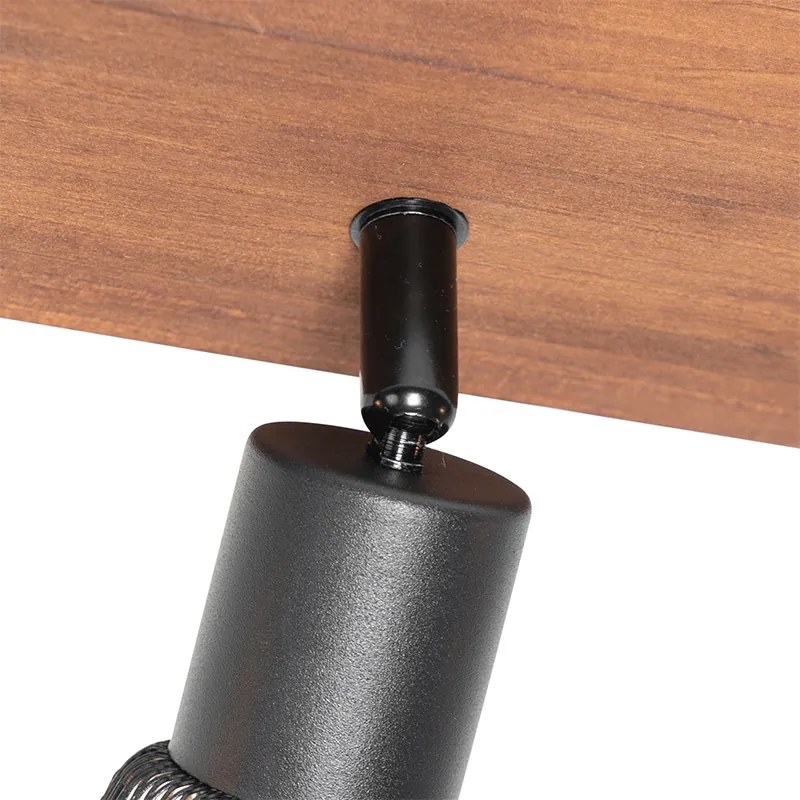 Spotlight industrial negru cu lemn 3 lumini - Kristina