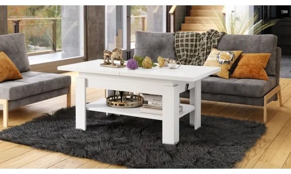 Masă extensibilă ROY, cu blat rabatabil, pentru living și dining, albă