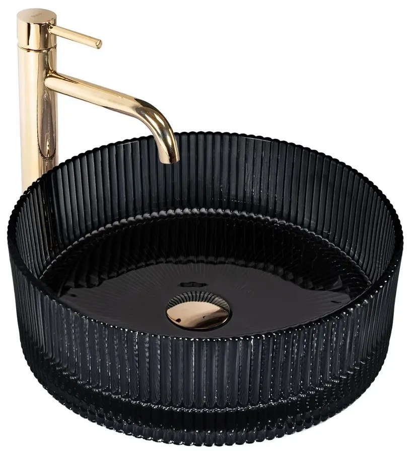 Lavoar pe blat Rea Ingrid sticla securizata rotund 36 cm negru lucios