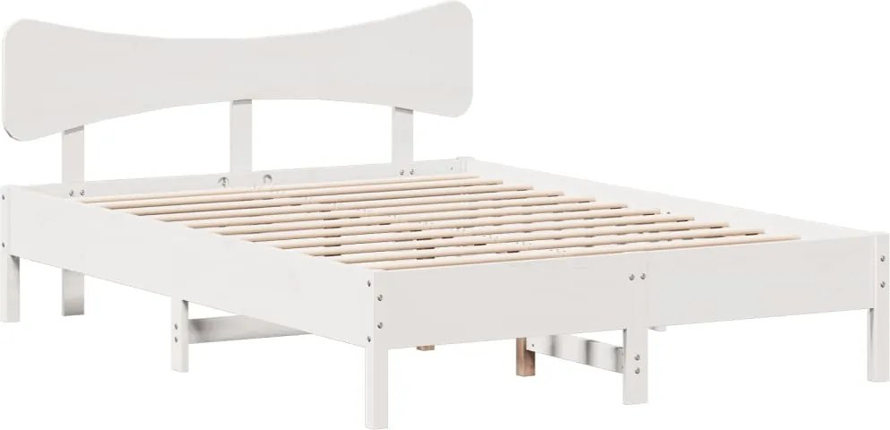 vidaXL Cadru de pat fără saltea, alb, 135x190 cm, lemn masiv de pin