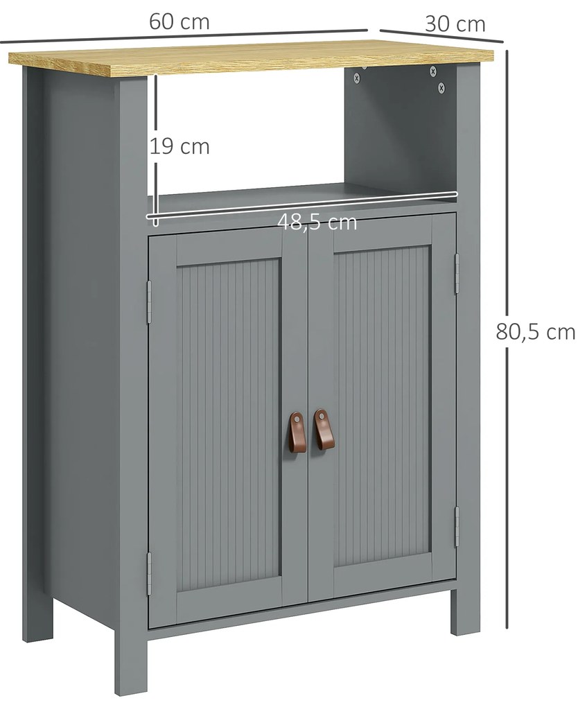 kleankin Mobilier de baie scund multi-rangements mare nișă placard dublu uși gri și natural | Aosom Romania