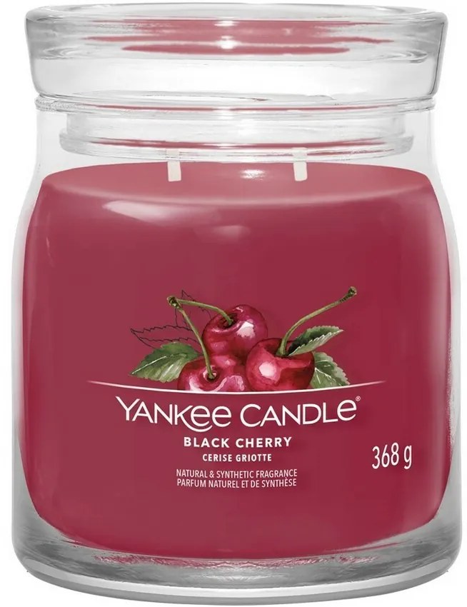 Lumânare parfumată Yankee Candle Signature în borcan, medie, Black Cherry, 368 g, M