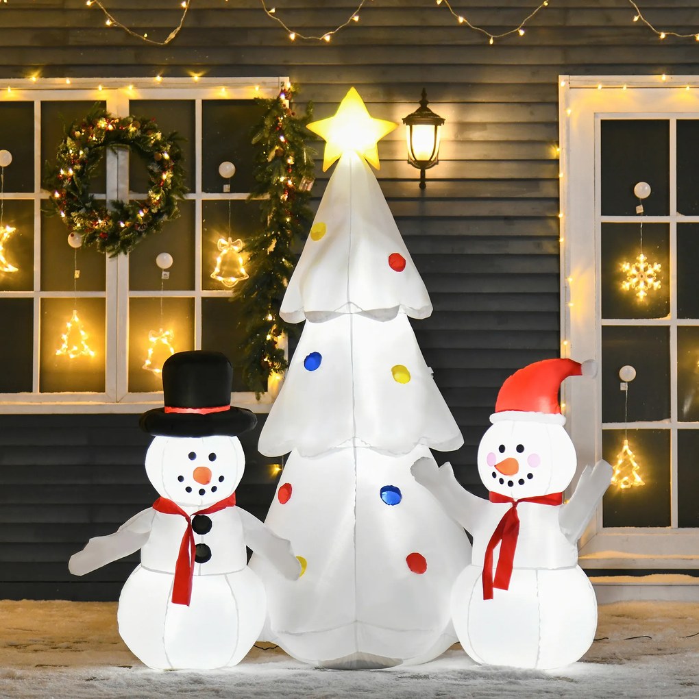 Brad Gonflabil cu Oameni de Zapada, Decor de Craciun cu Lumini LED, decoratiune exterior pentru sarbatori HOMCOM | Aosom Romania