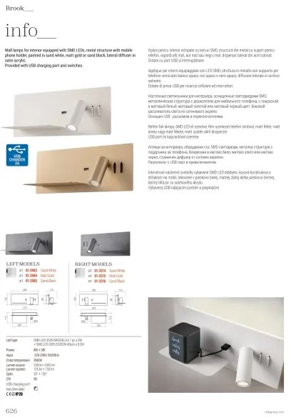 Spot LED de perete Redo 01-2985 BROOK LED/8W/230V + LED/3W USB negru