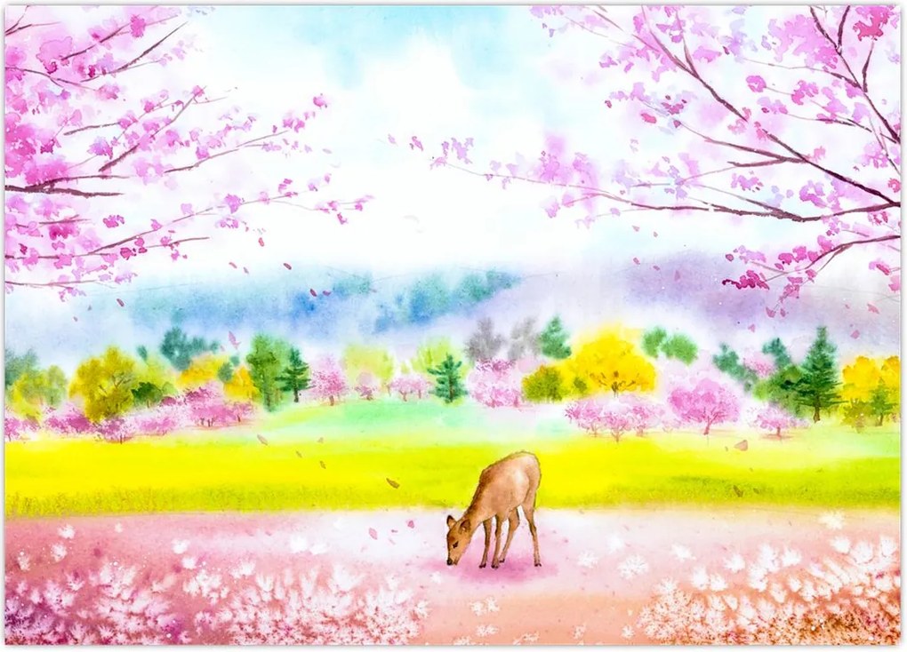 Tablou - Căprioară pictată, acuarelă (70x50 cm)