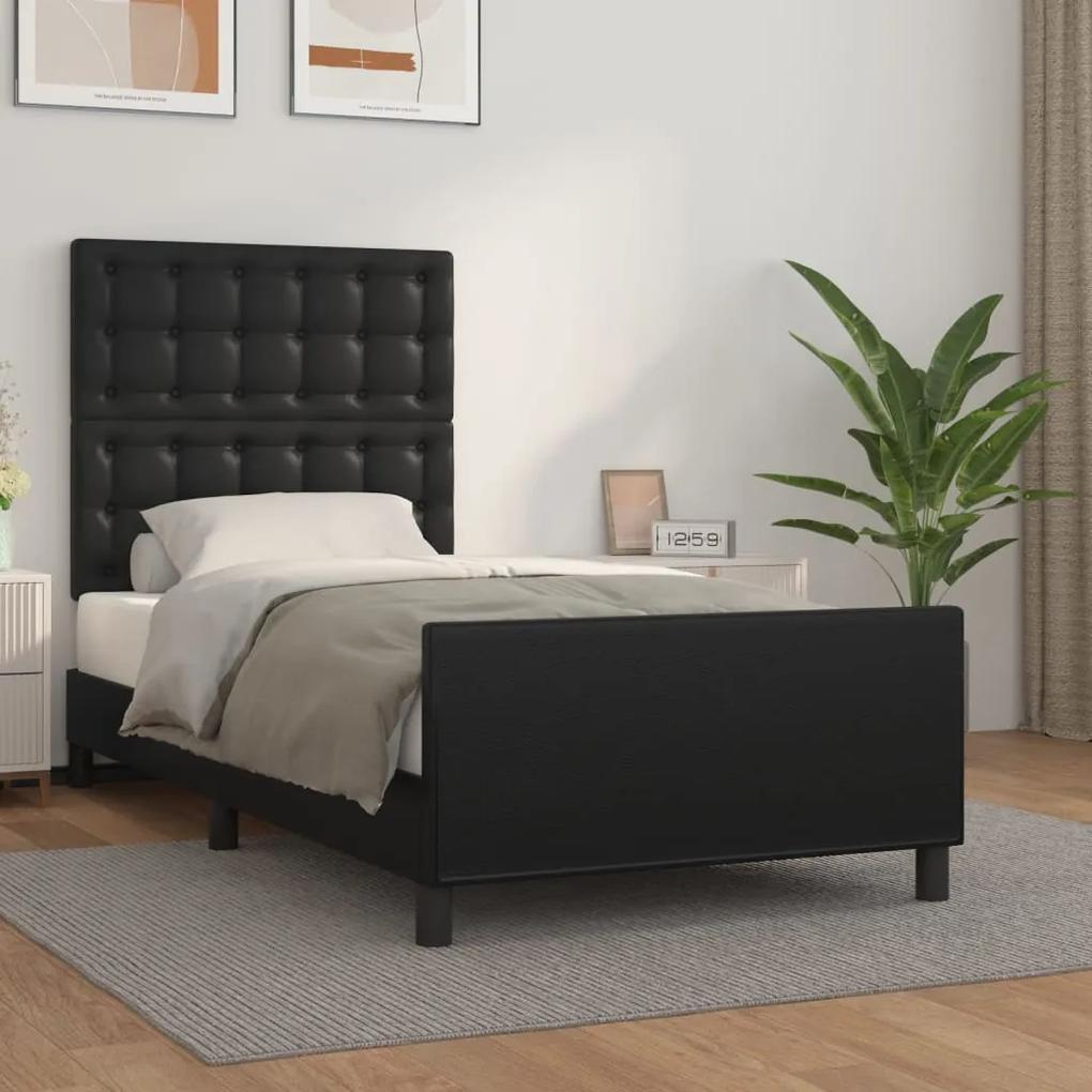 3125543 vidaXL Cadru de pat cu tăblie, negru, 90x190 cm, piele ecologică