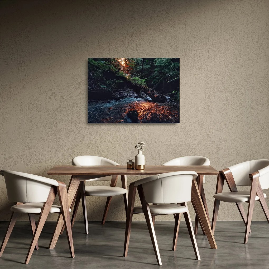 Tablou pe sticlă cu râu montan (70x50 cm)