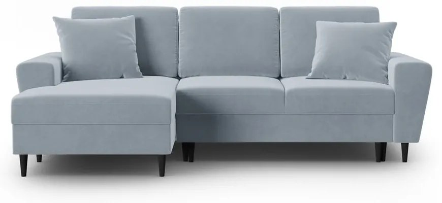 Colțar albastru deschis extensibil, cu spațiu de depozitare cu tapițerie din catifea (cu colț pe partea stângă, cu șezlong) Kyoto – Cosmopolitan Design