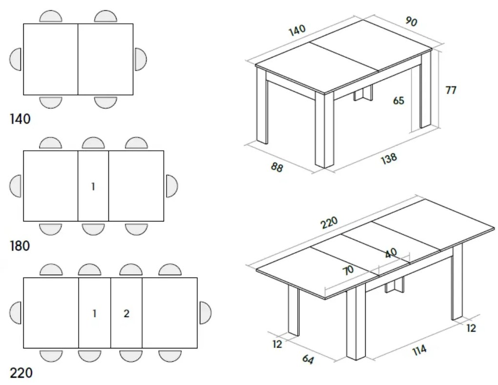 MASA LIZZY extensibila 140cm/90 cm - GRI CIMENT