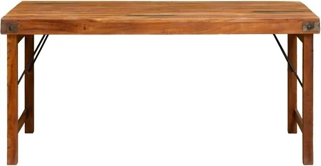 Masă pliabilă din lemn reciclat și metal, cu blat patinat și picioare pliabile, natur, finisaj satinat, 165×76×76 cm, „Marolles"